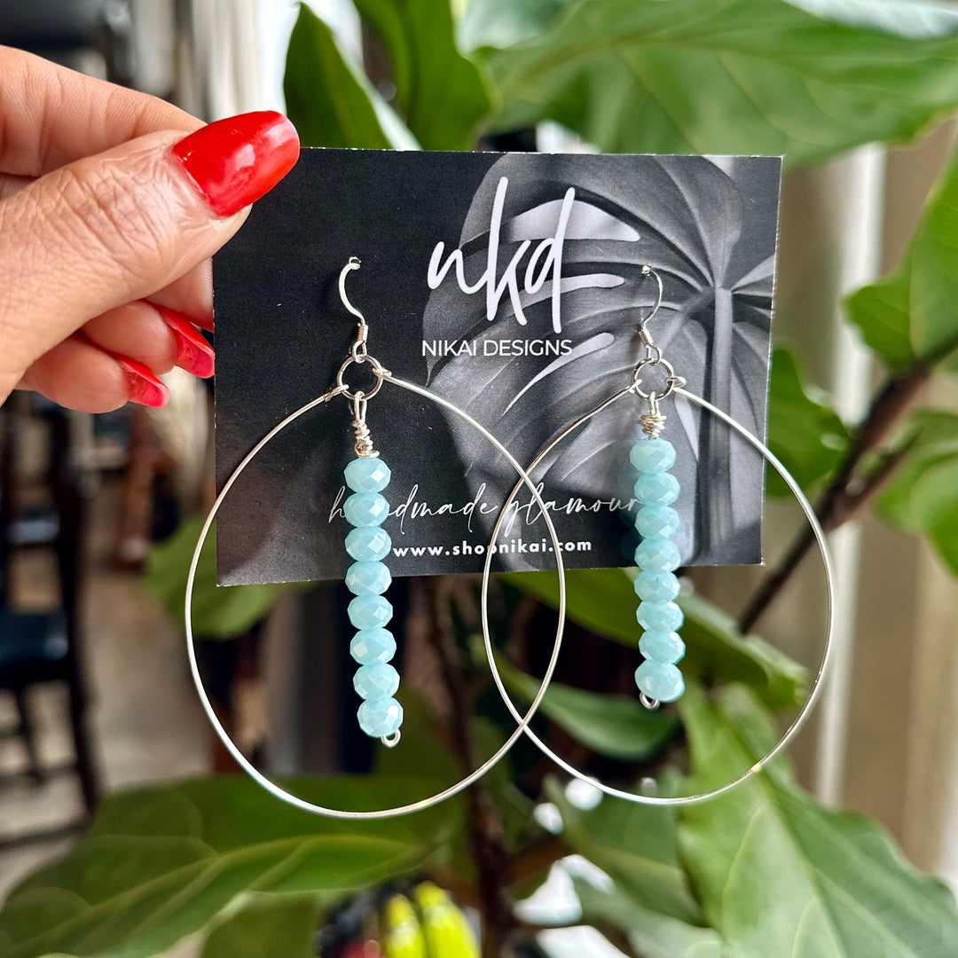 Silver + Sky Blue Crystal Earrings