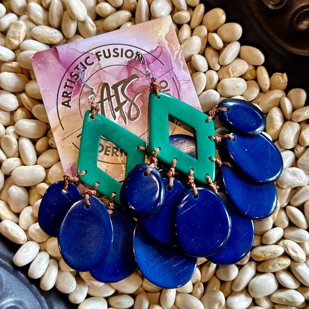 Green & Blue Tagua Nut Earrings