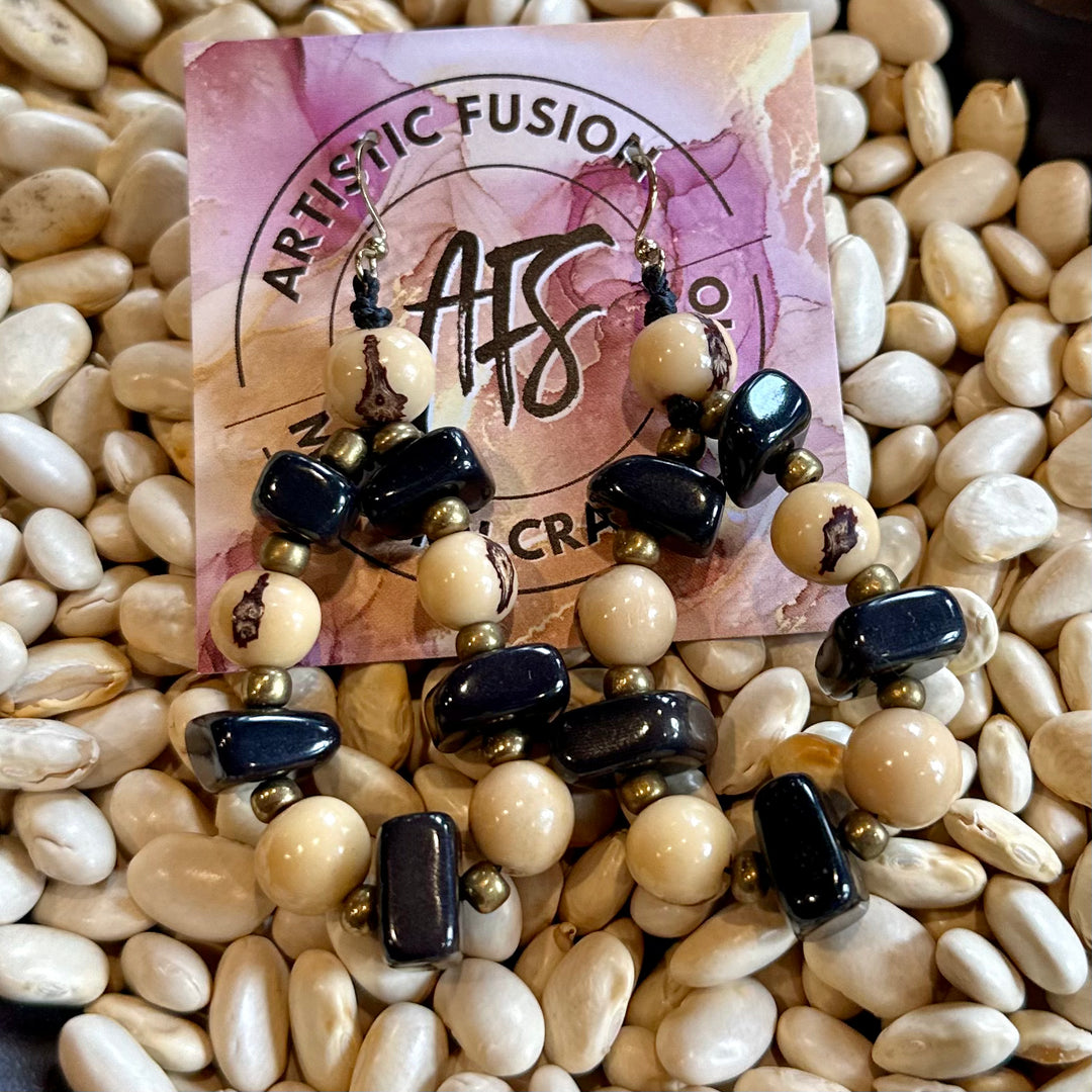 Black & Cream Tagua Nut Earrings