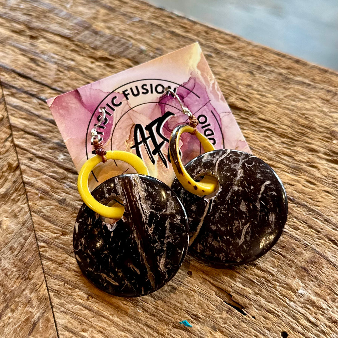 Mustard & Wood Tagua Nut Earrings