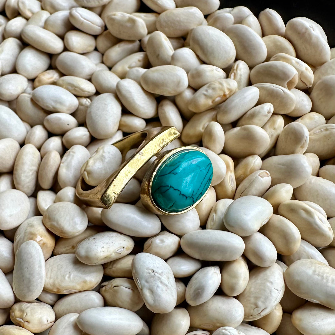 Turquoise Howlite & Brass Ring