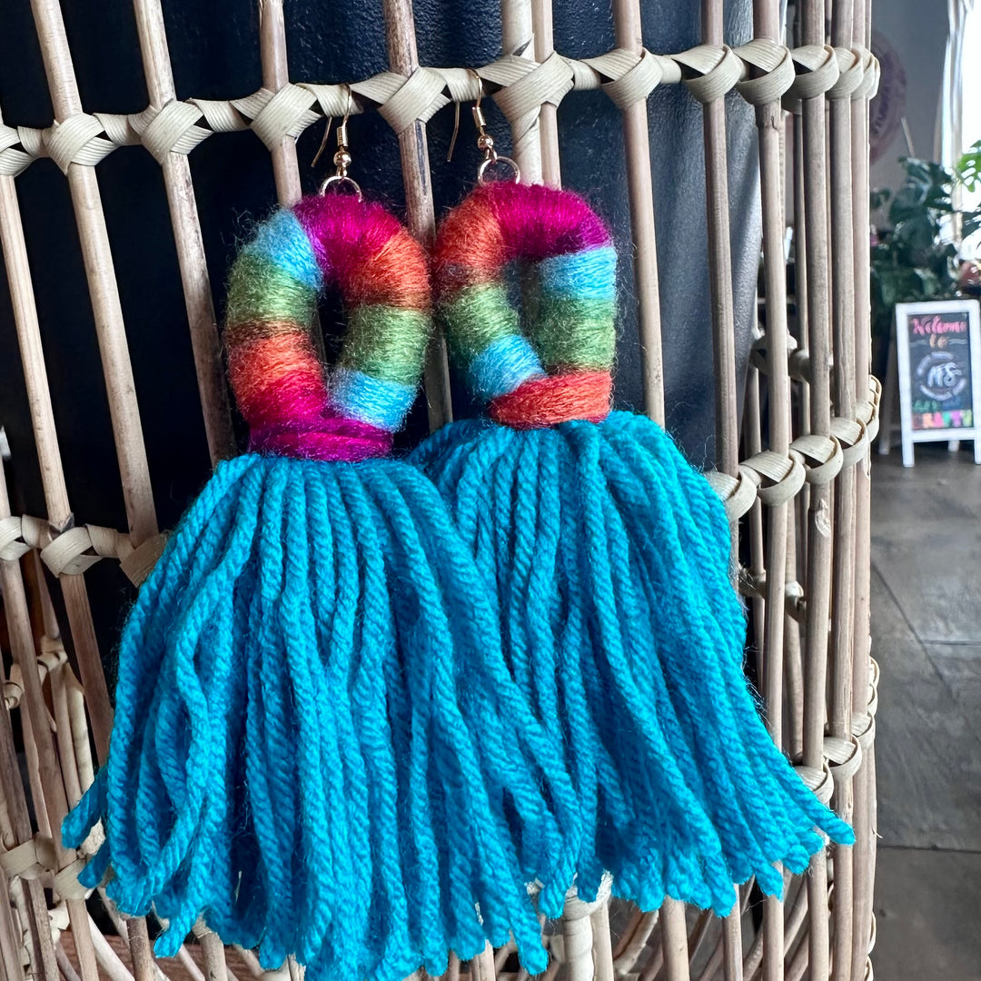 'Kali' - Turquoise Rainbow Multi Yarn Earrings