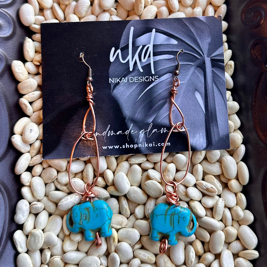 Elephant Howlite & Copper Earrings
