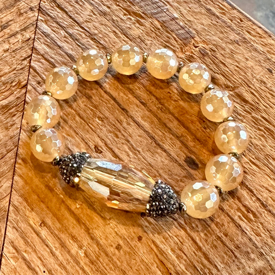 Peach Faceted Agate + Pavé Crystal