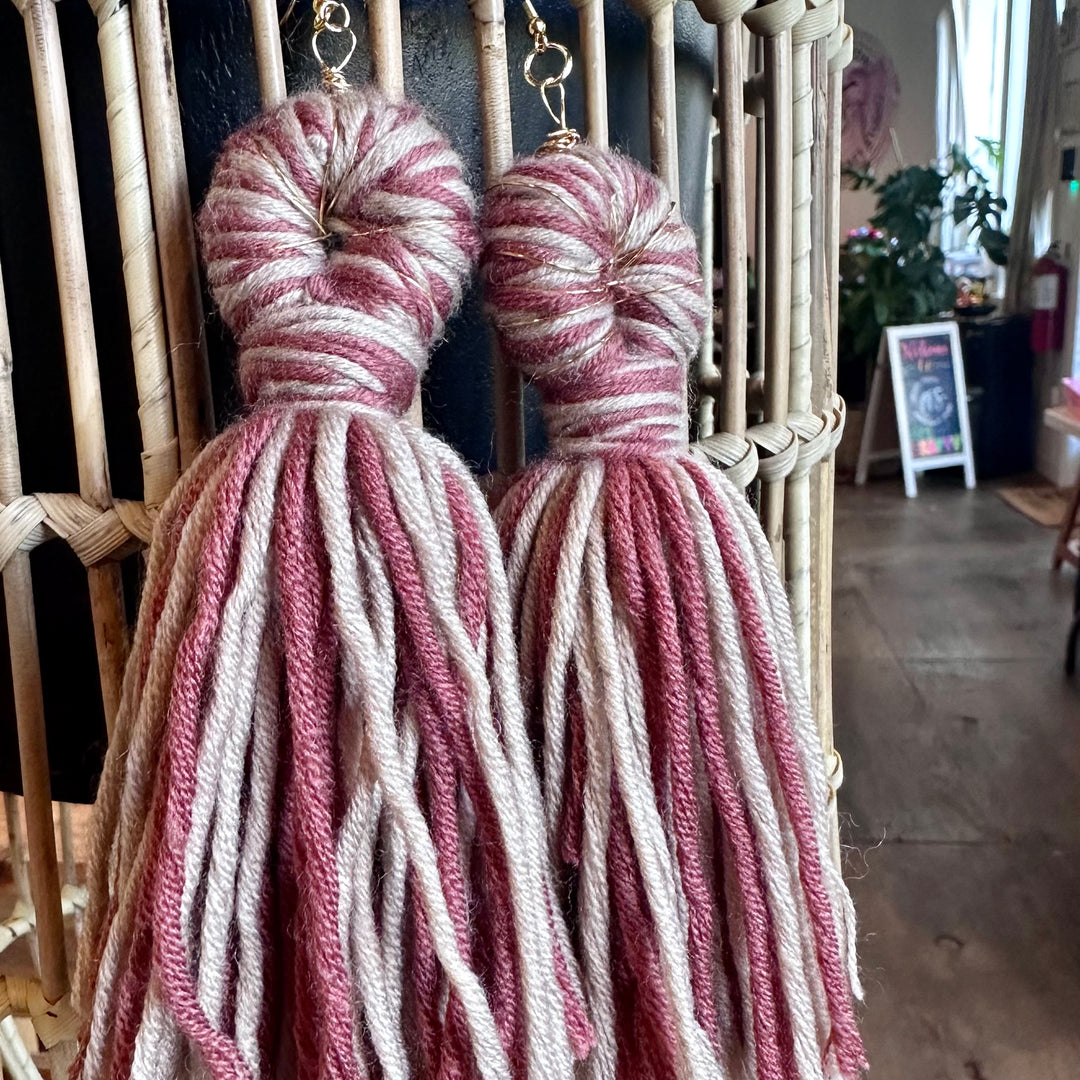 'Kali' - Rose + Taupe Yarn Earrings