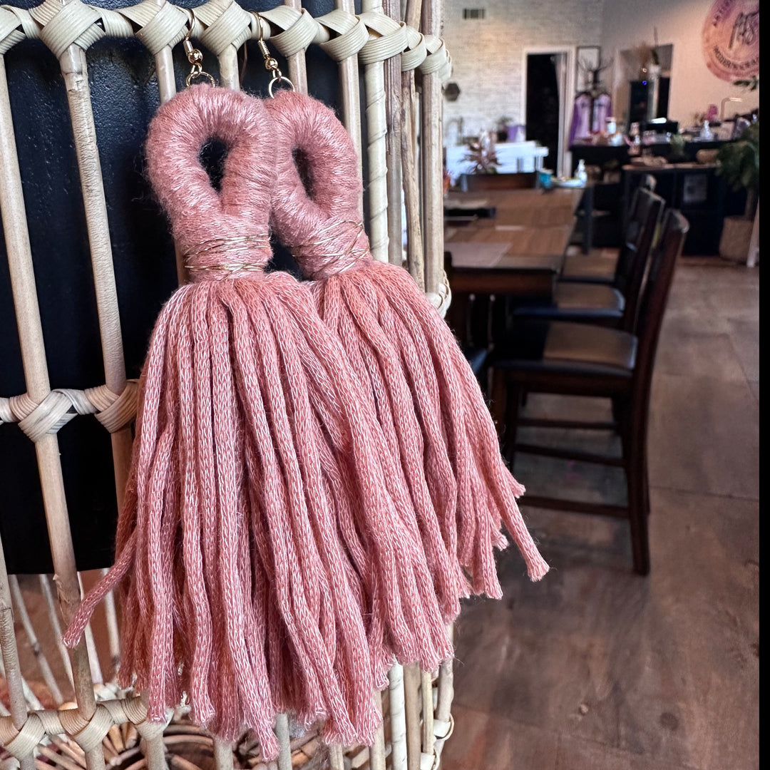 'Kali' - Nude + Gold Yarn Earrings