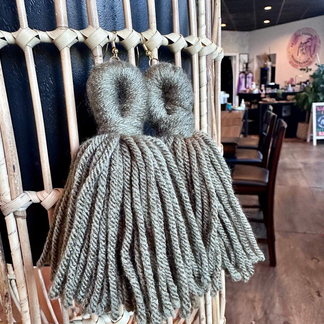 'Kali' - Olive Multi Yarn Earrings