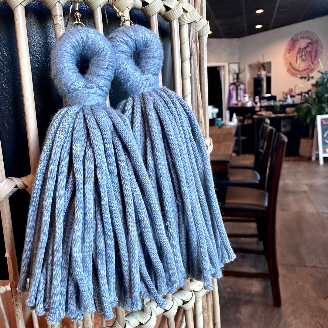 'Kali' - Denim Blue Yarn Earrings