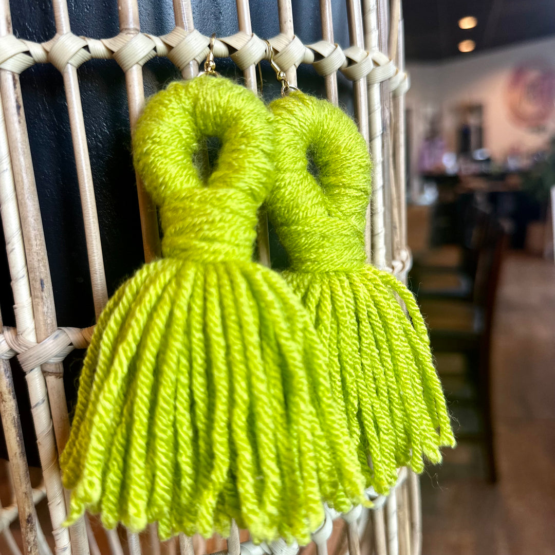 'Kali' - Lime Green Yarn Earrings