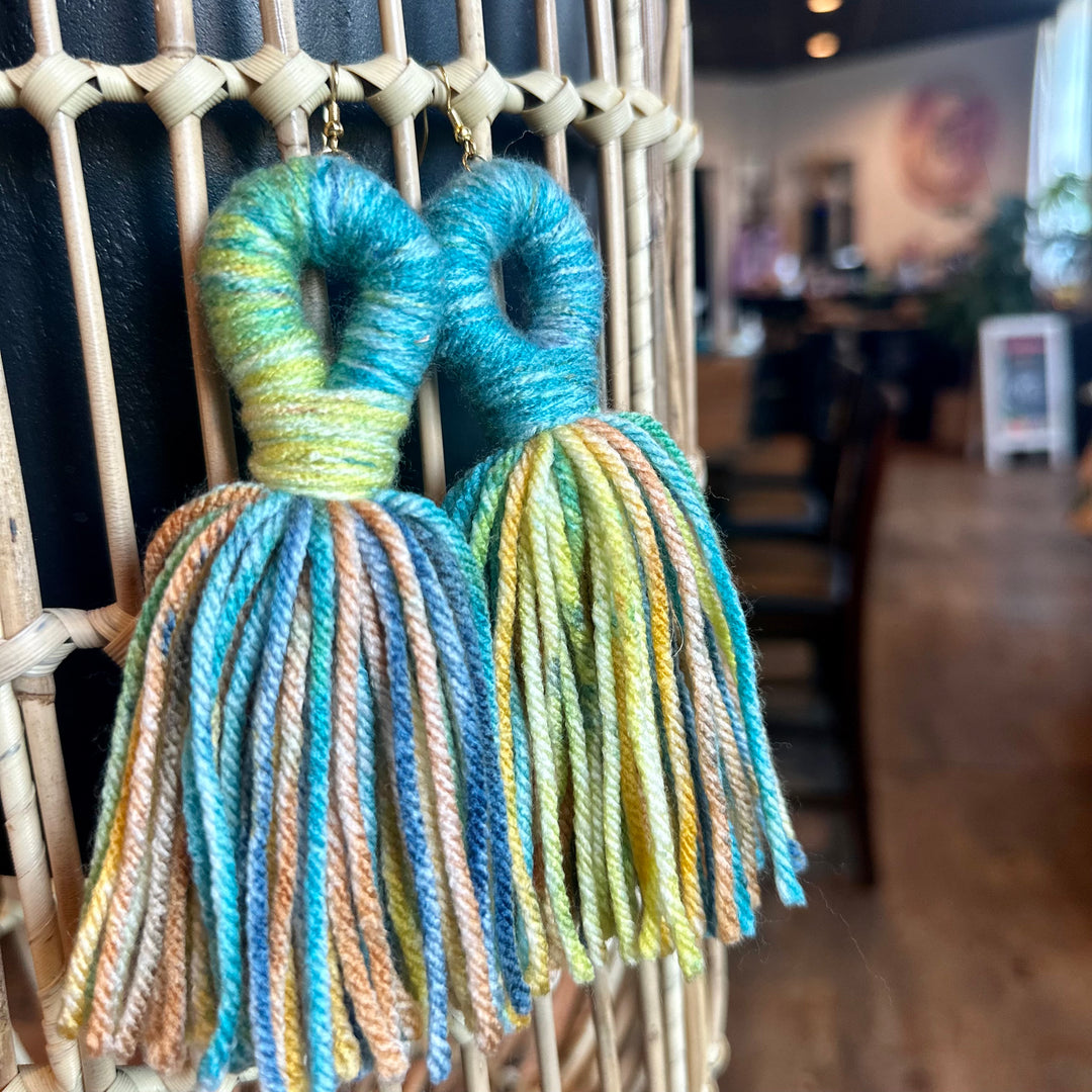 'Kali' - Turquoise + Lime Yarn Earrings