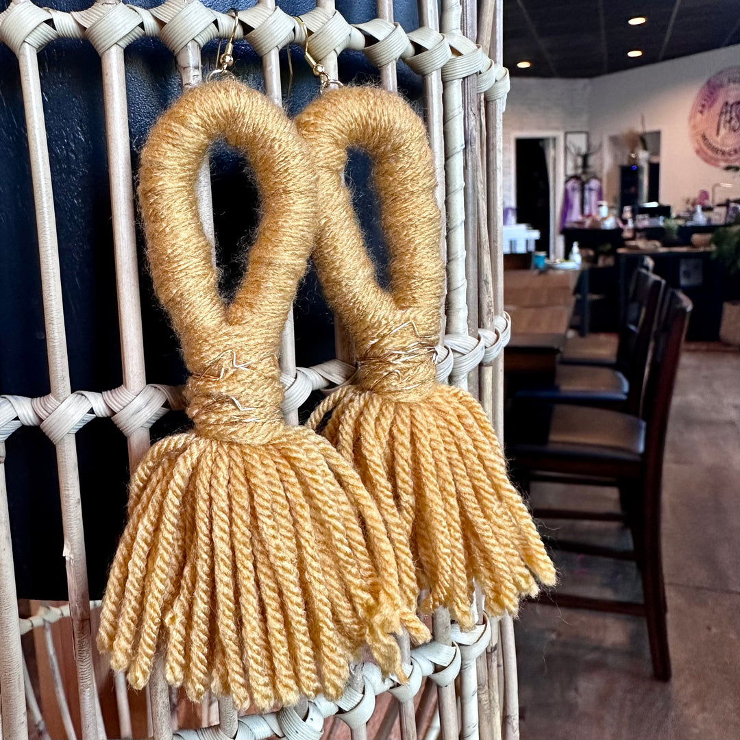 'Kali' - Mustard + Gold Yarn Earrings