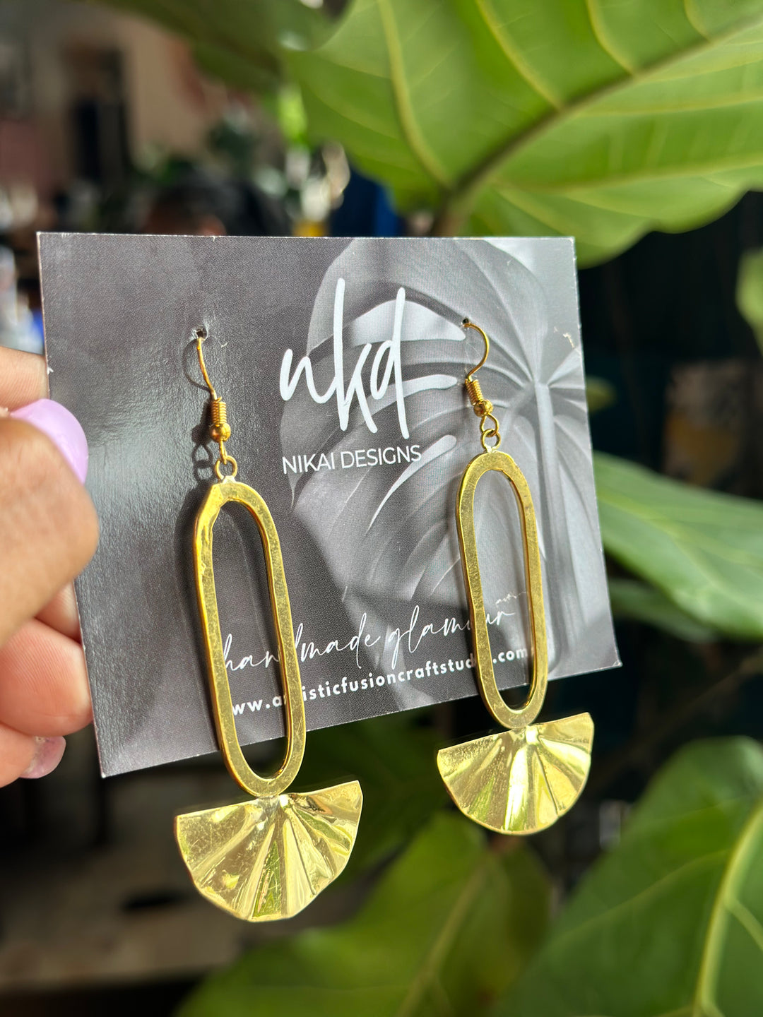 Brass Statement Earrings - Fan