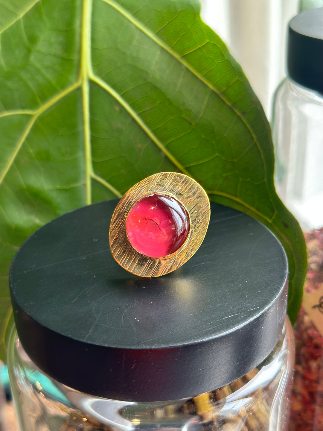 Brass Statement Ring - Pink