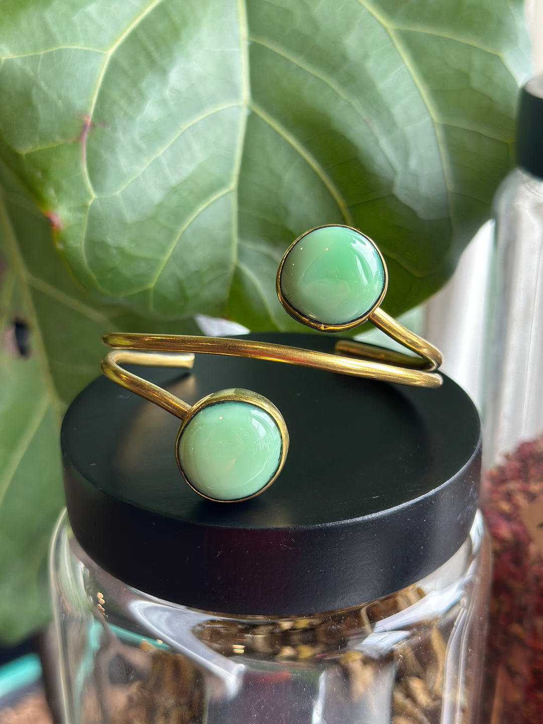 Brass Statement Bracelet Cuff - Mint