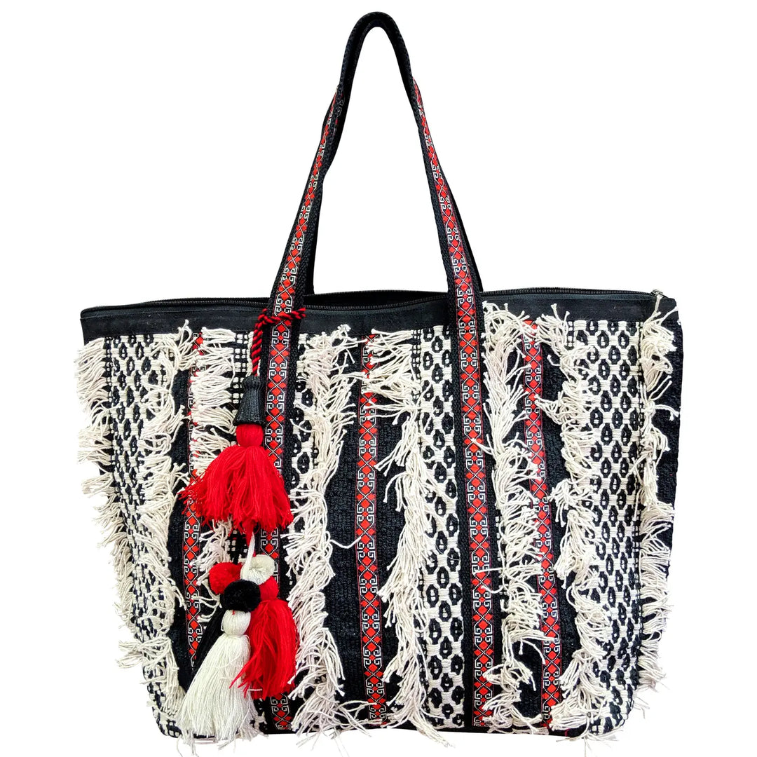 Samya Black & Red Fringy Tote