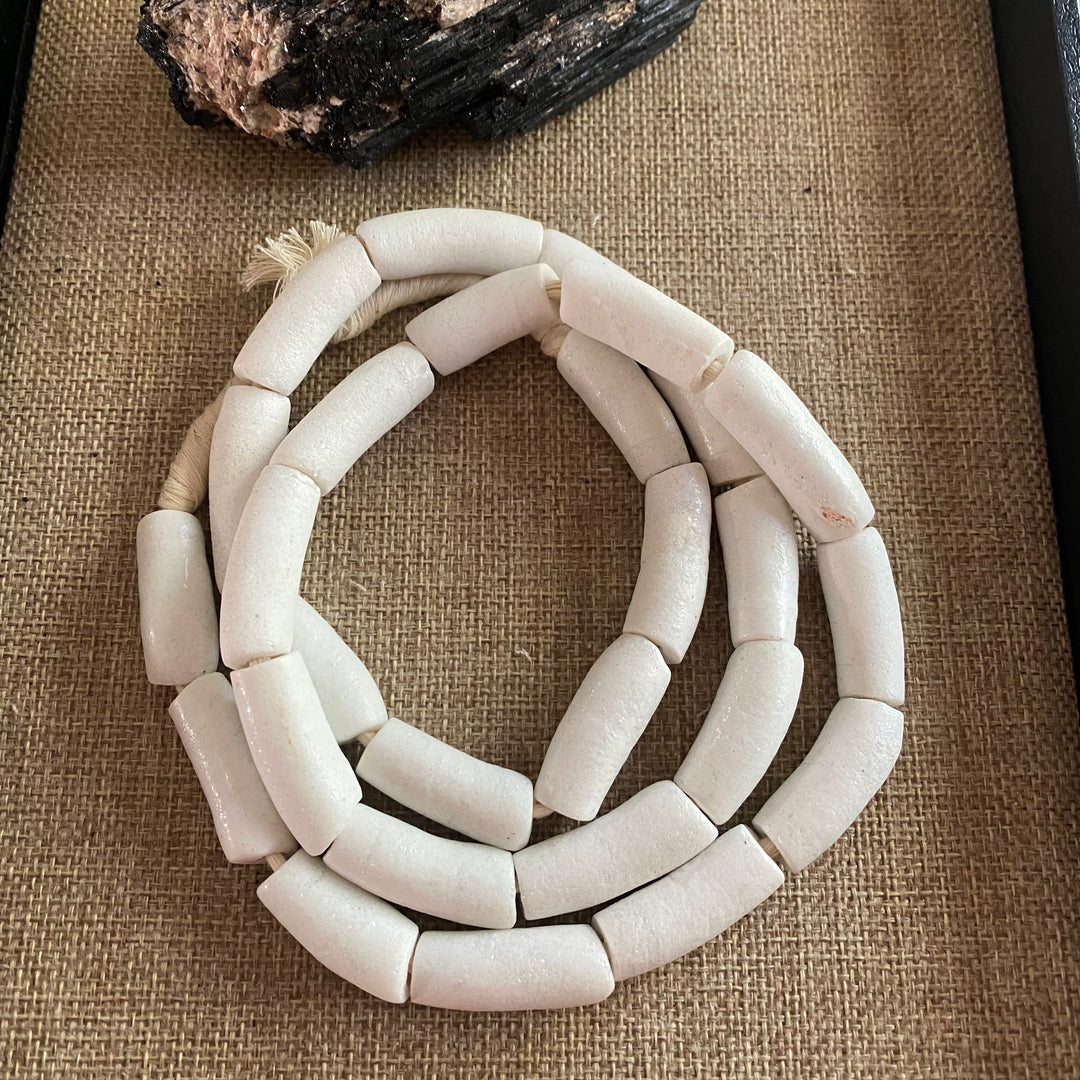 WHITE Recycled African Glass Tube Beads - Full Strand