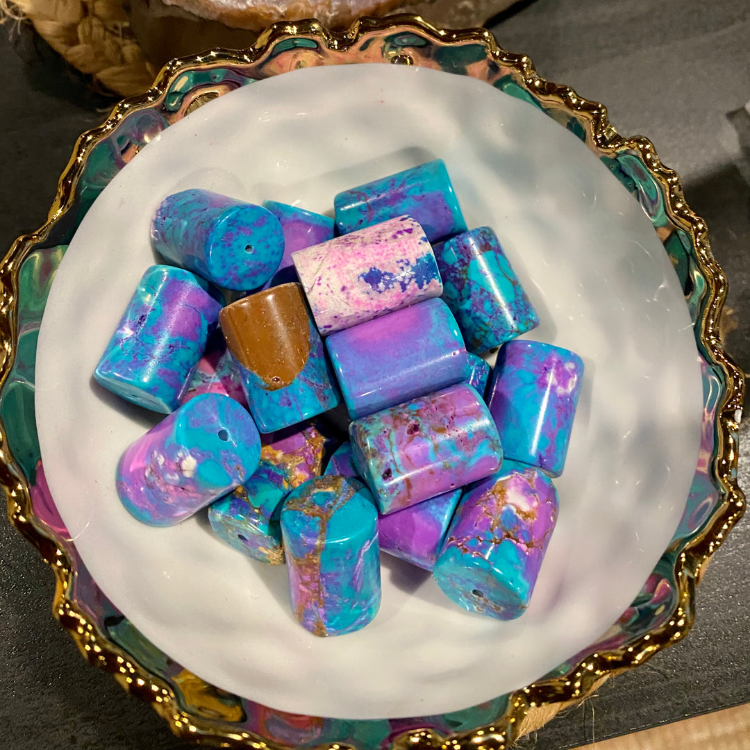 Dyed Turquoise Barrel Bead Blue/Purple/Pink - FOCAL BEAD