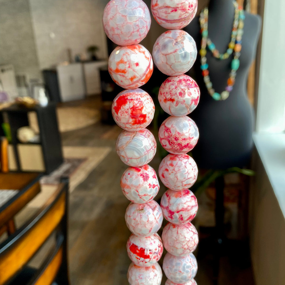 Pink/White Fire Agate 20MM - FULL STRAND
