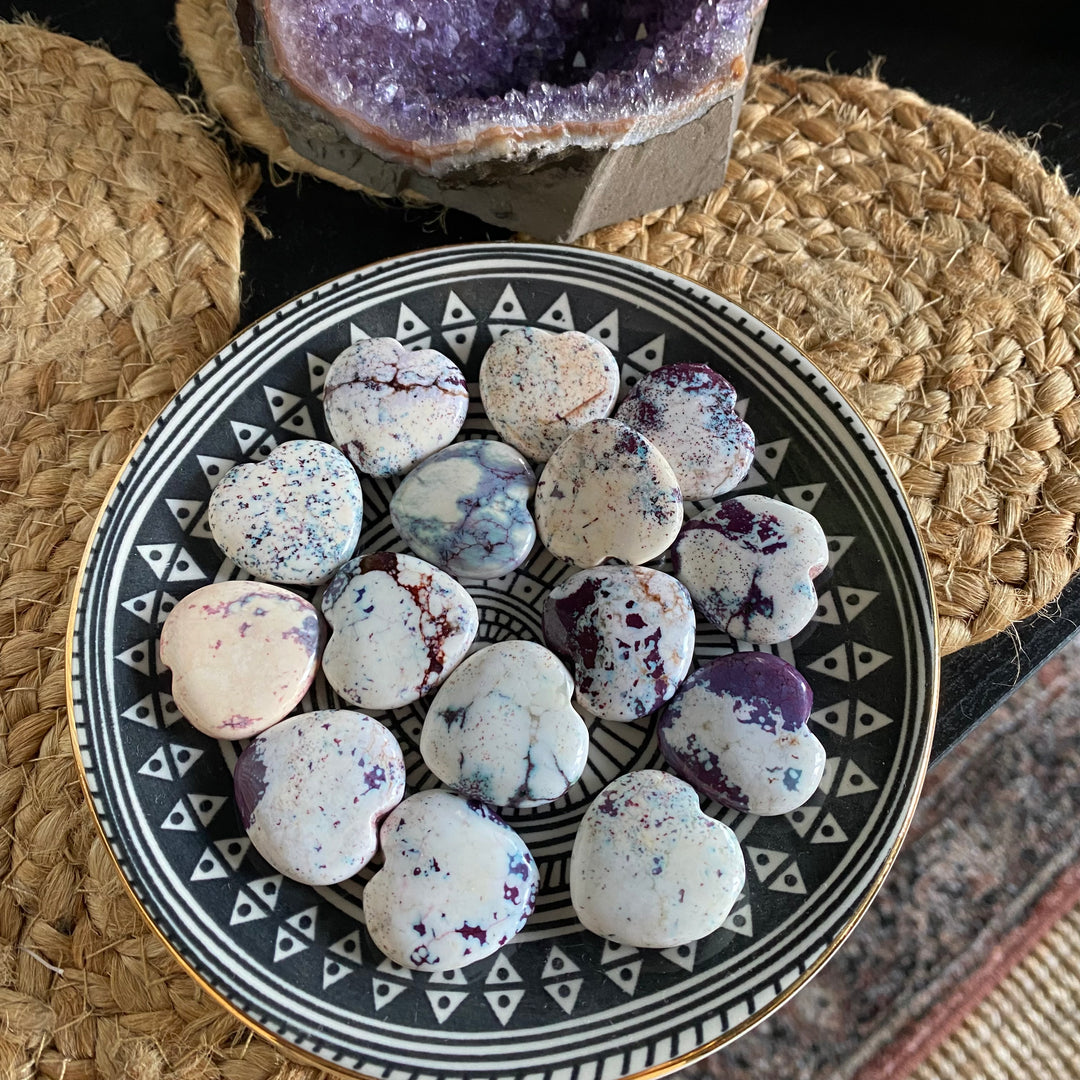 Turquoise Hearts - White + Purple (small)