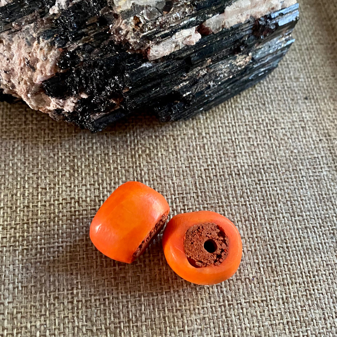 BONE BEADS - ORANGE | FLATTENED RONDELLE BONE BEADS