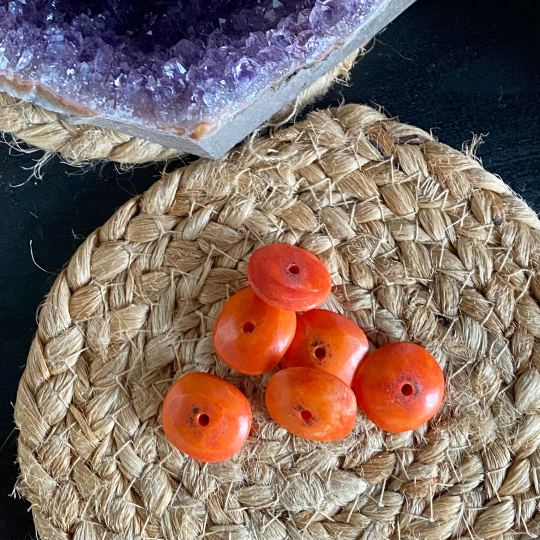 Orange Disc Bone Bead -LOOSE BEADS - 19x5mm