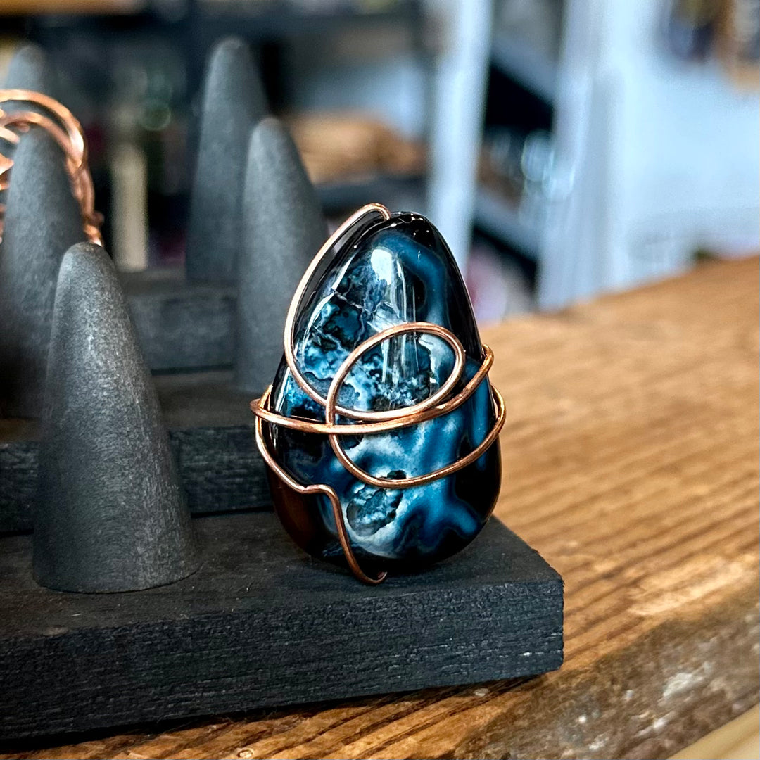 Copper Wire + Agate Adjustable Ring