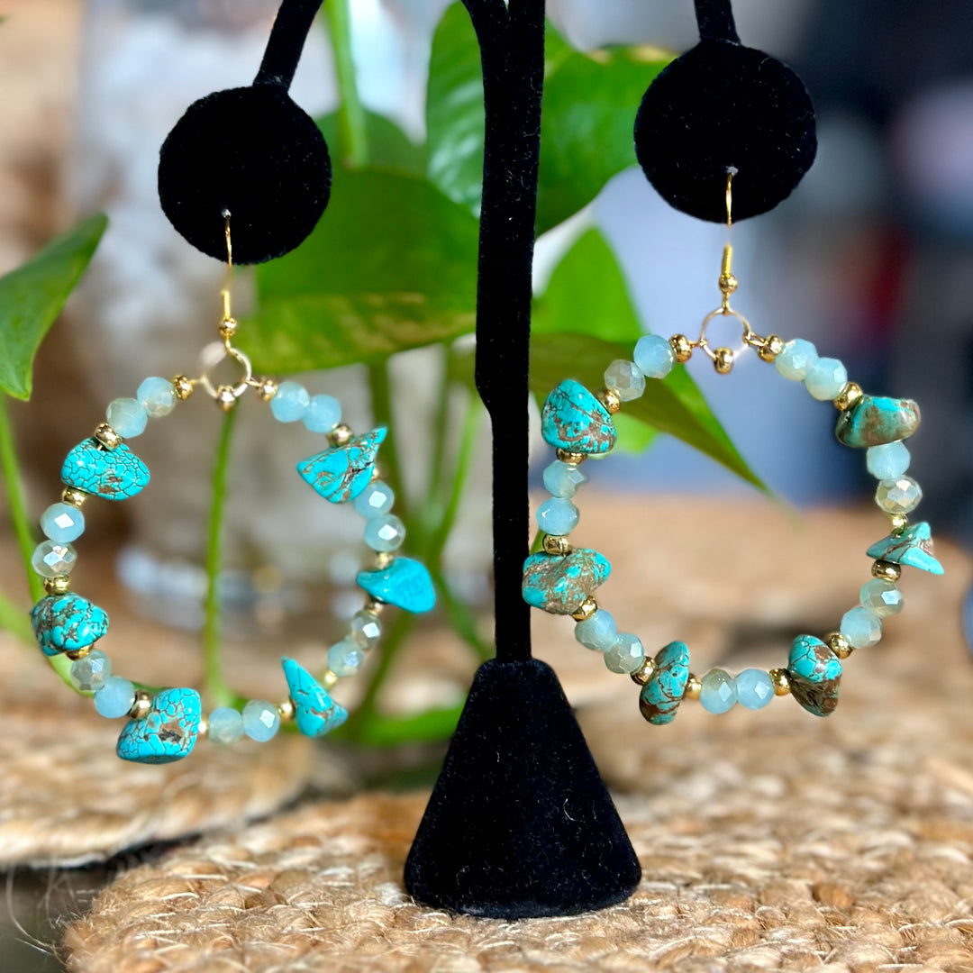 'Sanyi' Howlite + Crystal Hoop Earrings