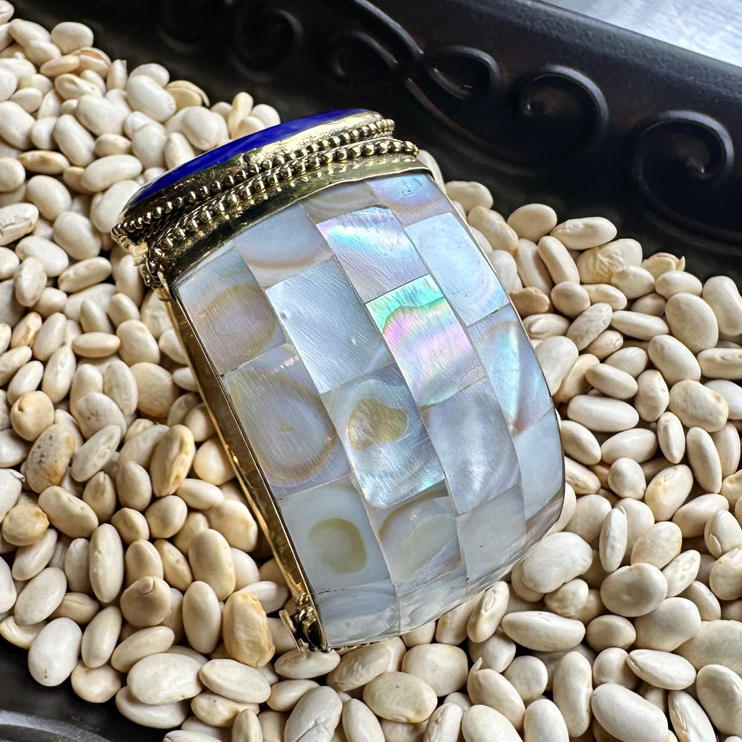 Mother of Pearl & Agate Cuff Bracelet - Royal Blue