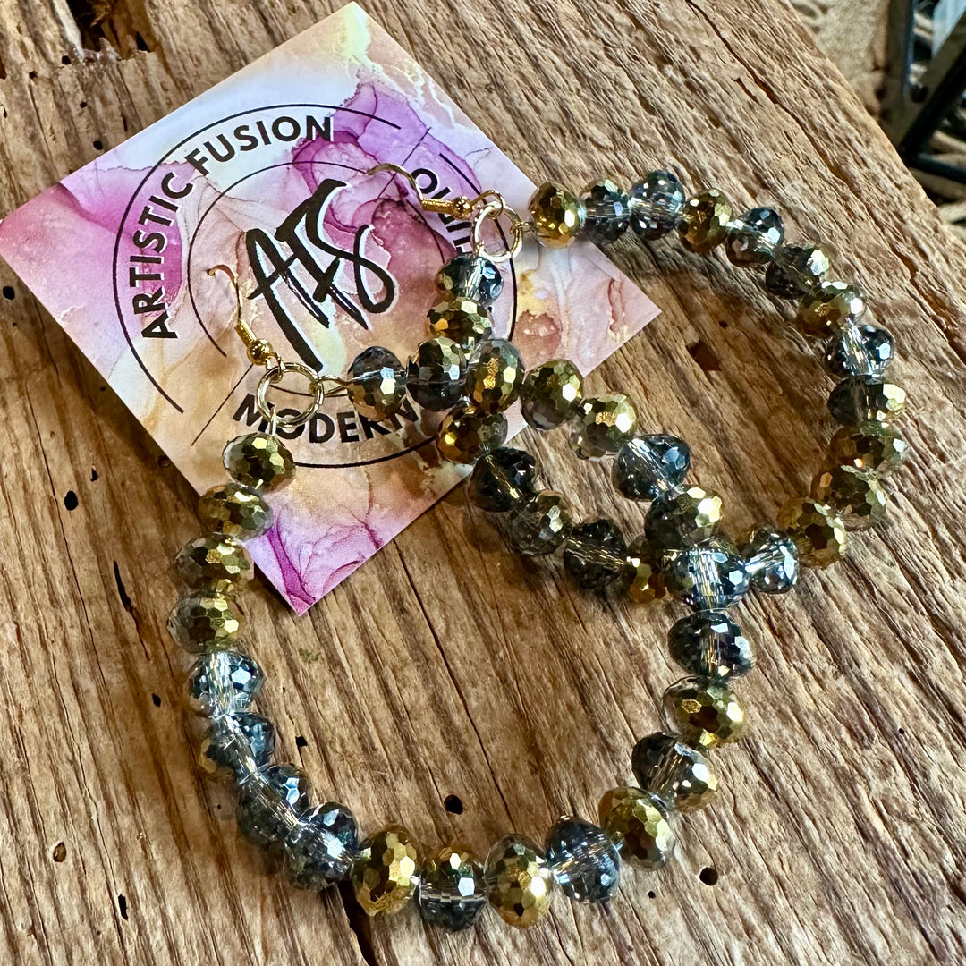 Gold & Grey Crystal Hoop Earrings