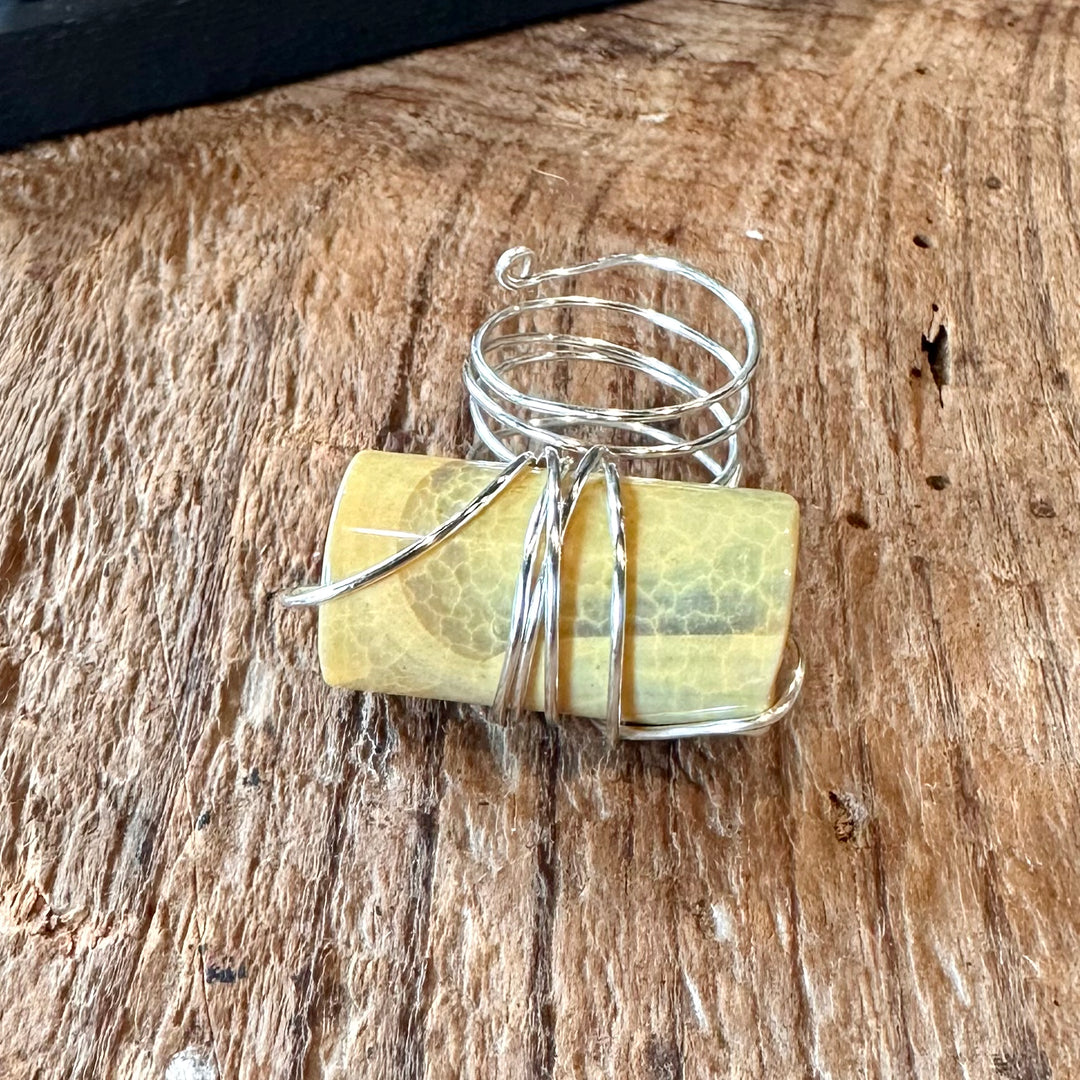 Silver Wire +Yellow Agate Adjustable Ring