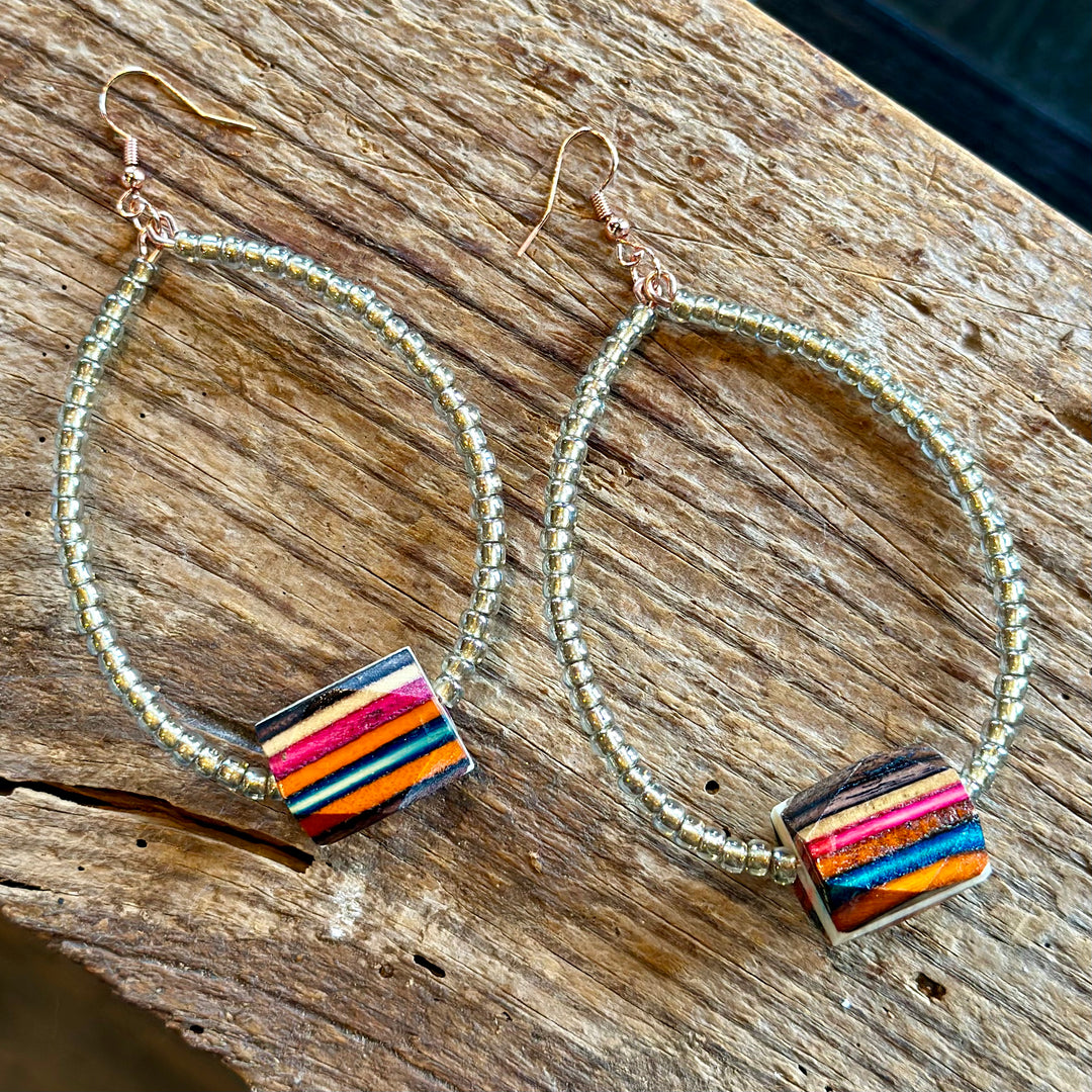 Golden Beads & Multi-Color Wood Earrings