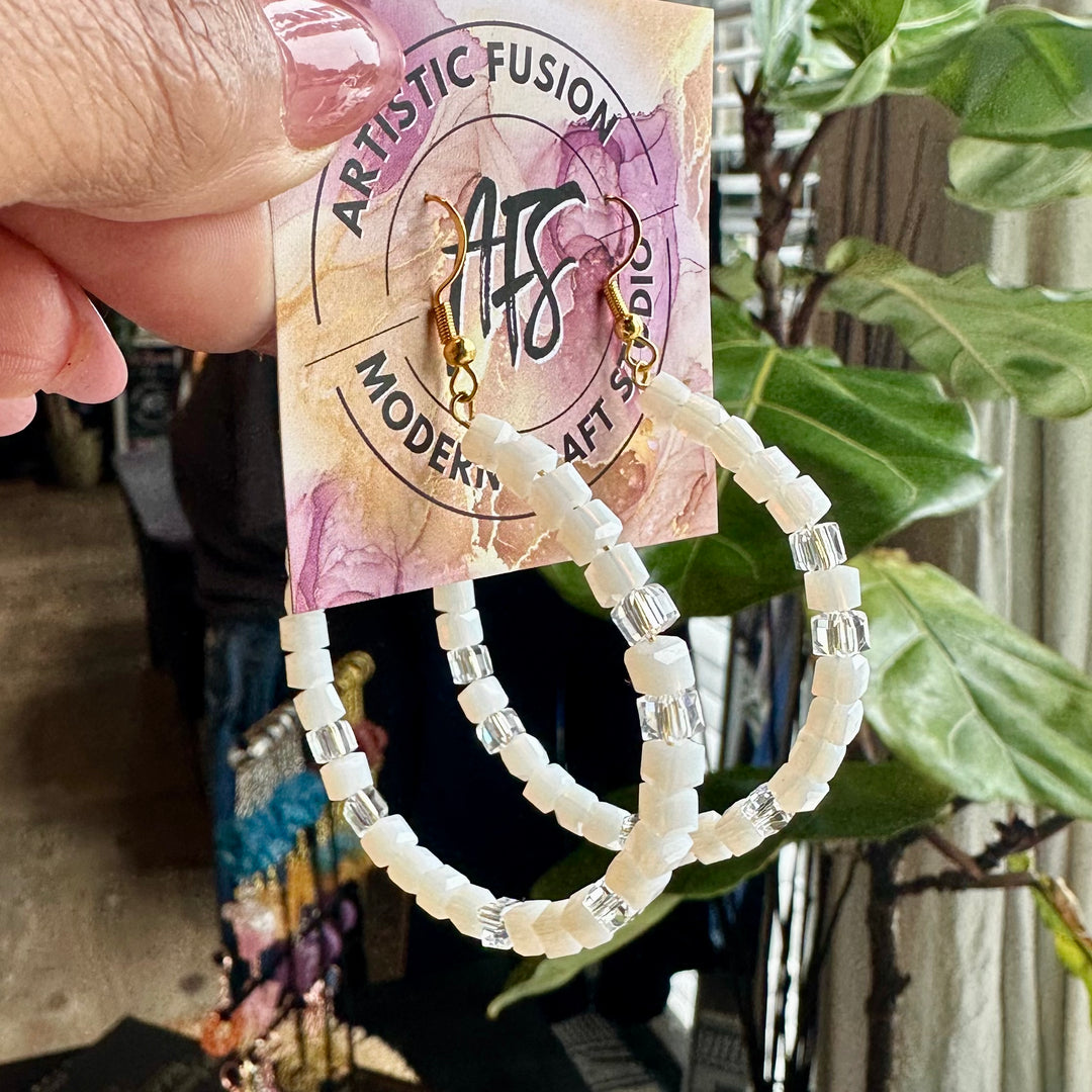 White & Clear Crystal Hoop Earrings