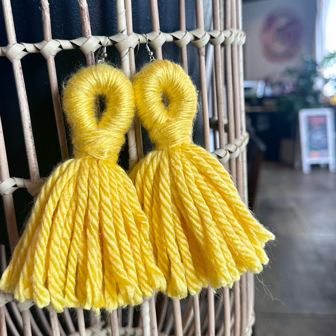 'Kali' - Chunky Yellow Yarn Earrings