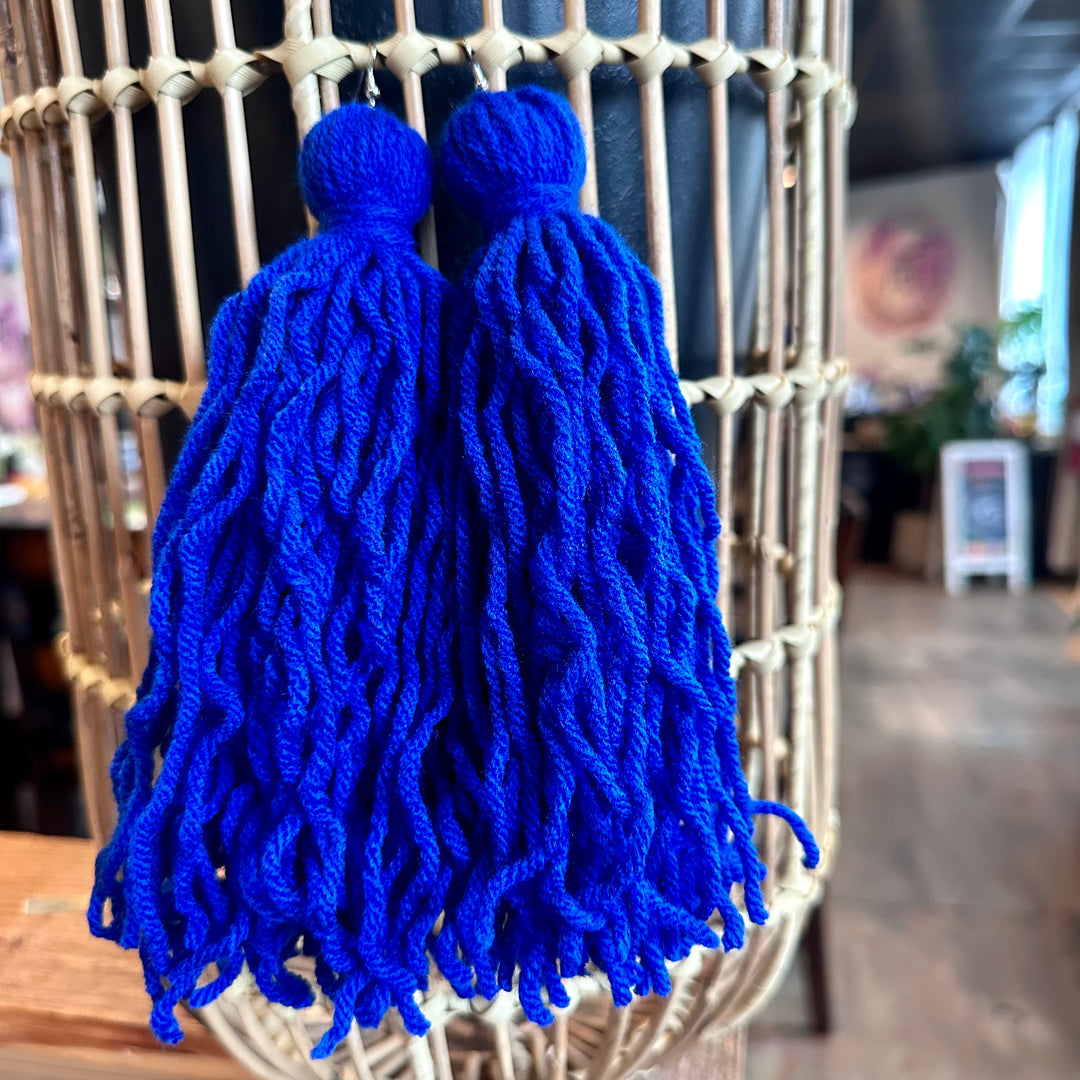 'Laya' - Royal Blue Yarn Earrings
