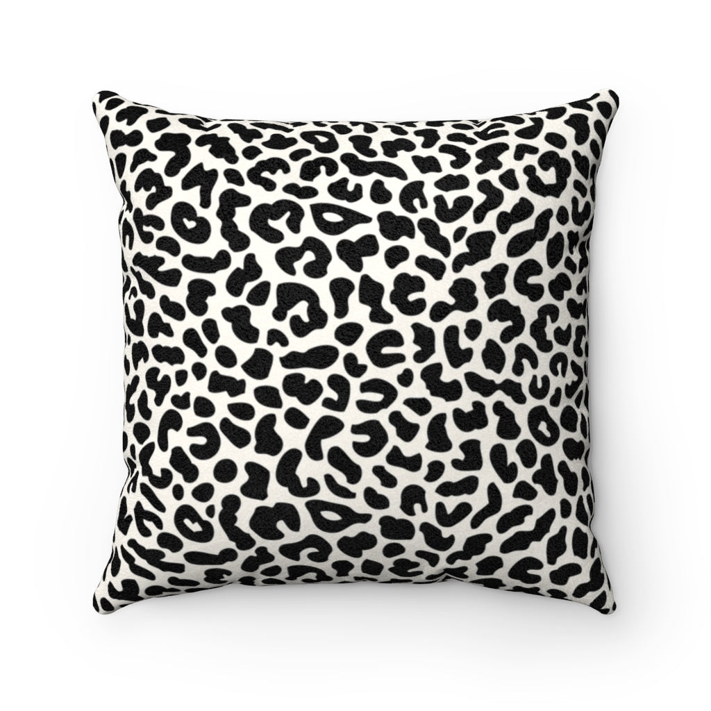 Leopard Print - Black + White Faux Suede Pillow