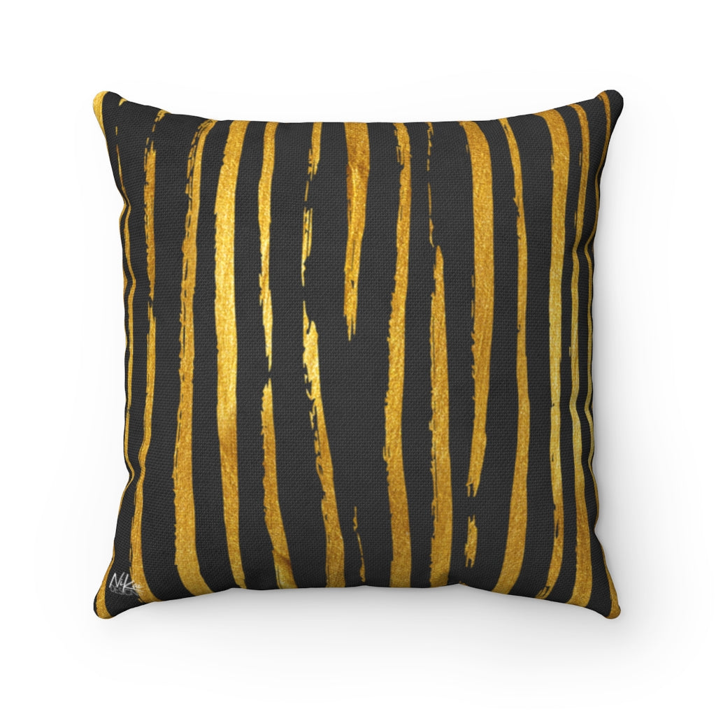 Abstract Stripes - Black + Gold Spun Polyester Pillow