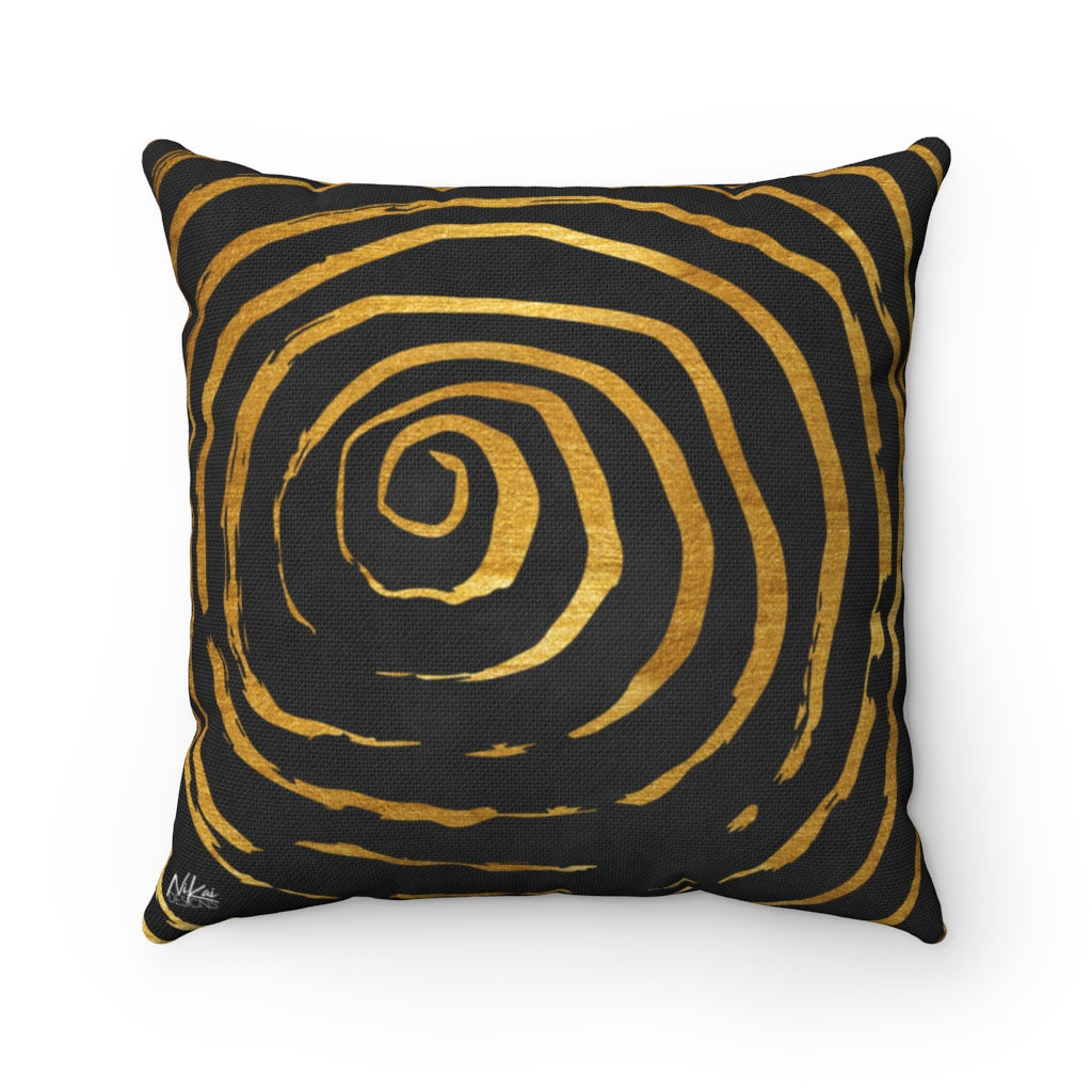 Abstract Spiral - Black + Gold Spun Polyester Pillow
