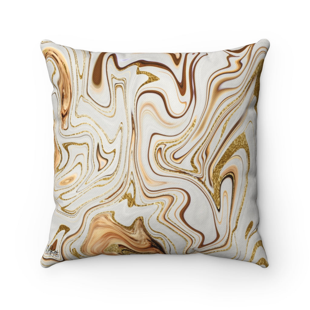 Swirl  - Gold + Ivory Spun Polyester Pillow