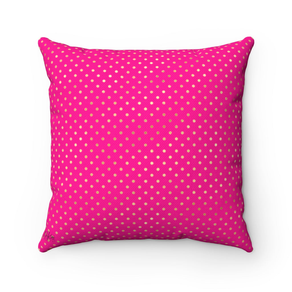 Roses - Gold + Haute Pink Spun Polyester Pillow