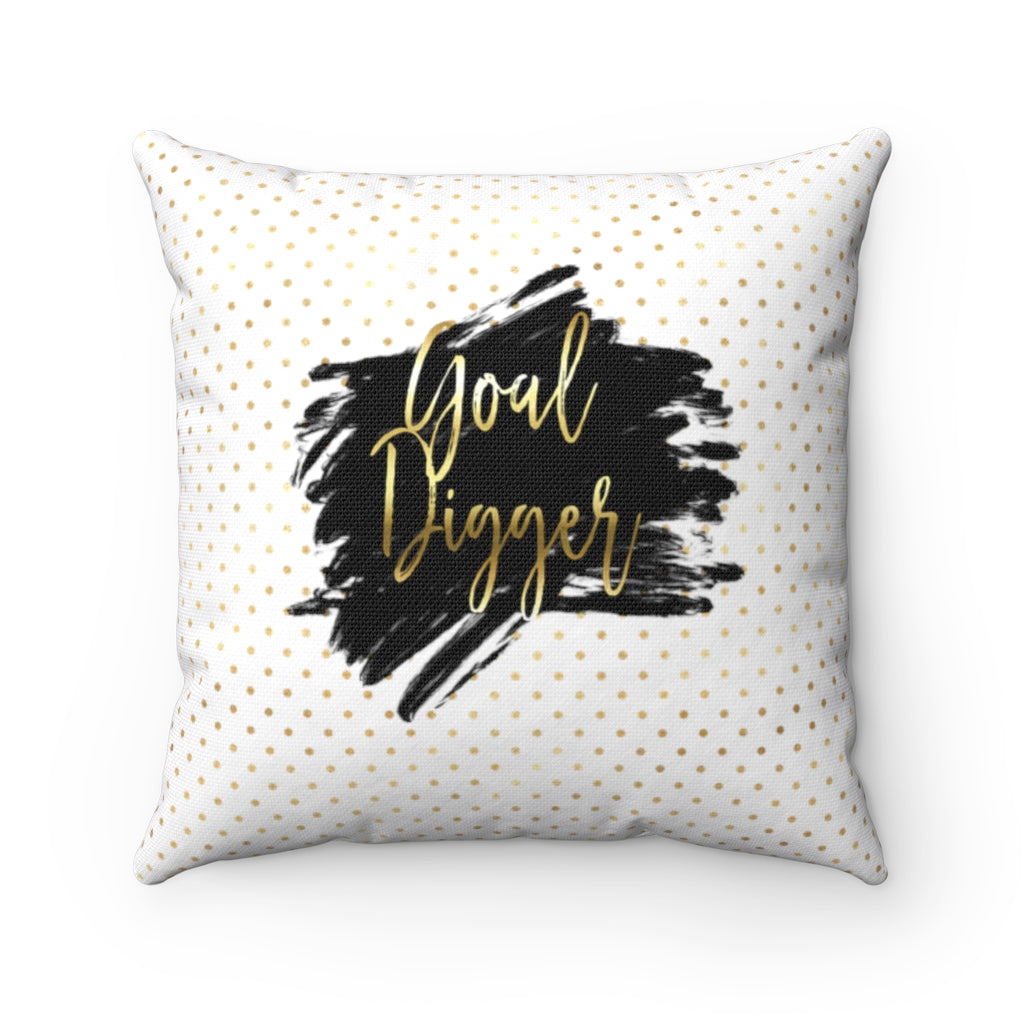 'Goal Digger' - White + Gold Spun Polyester Pillow