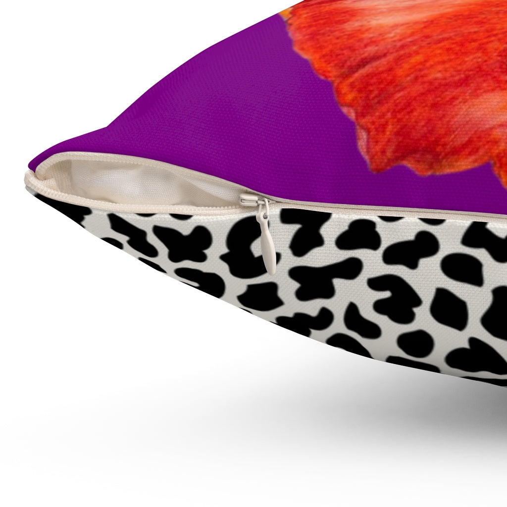 'Poppy Passion' - Purple Spun Polyester Pillow