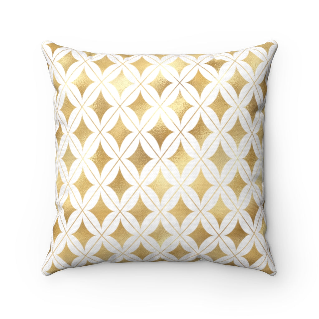 Diamonds - Gold + White Spun Polyester Pillow