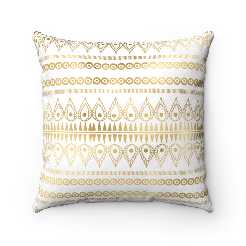 Tribal WHITE + GOLD Faux Suede Pillow