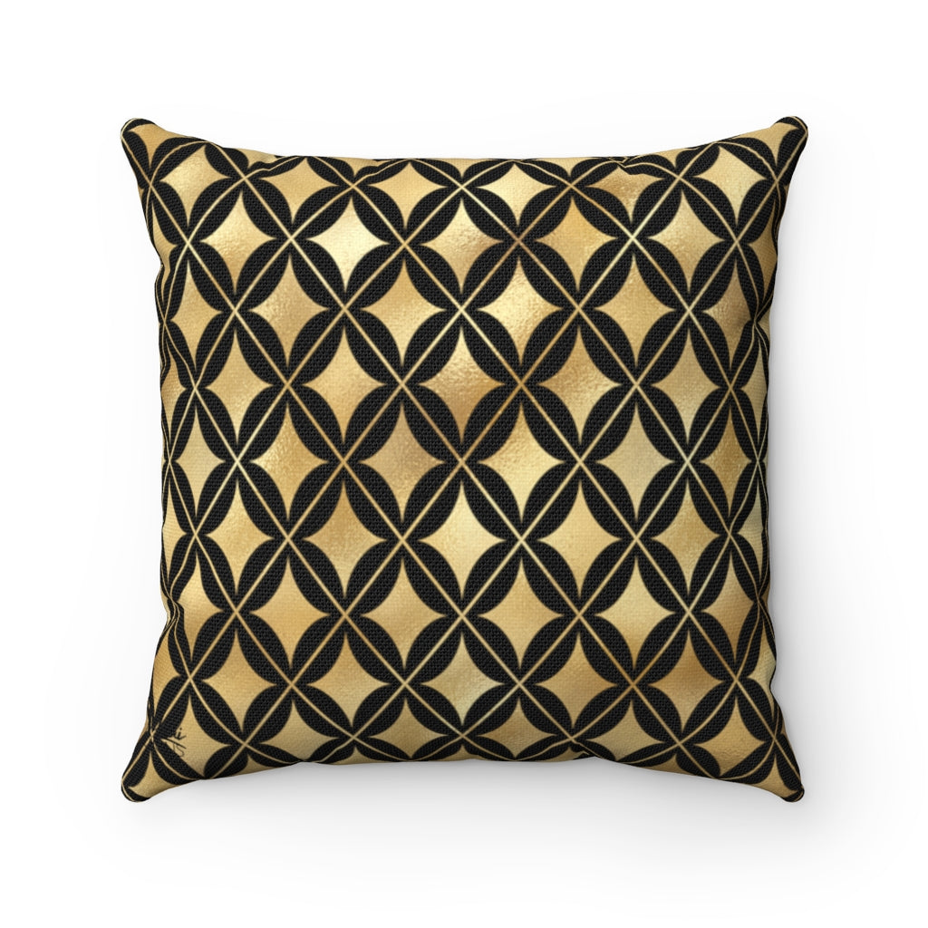 Diamonds - Gold + Black Spun Polyester Pillow
