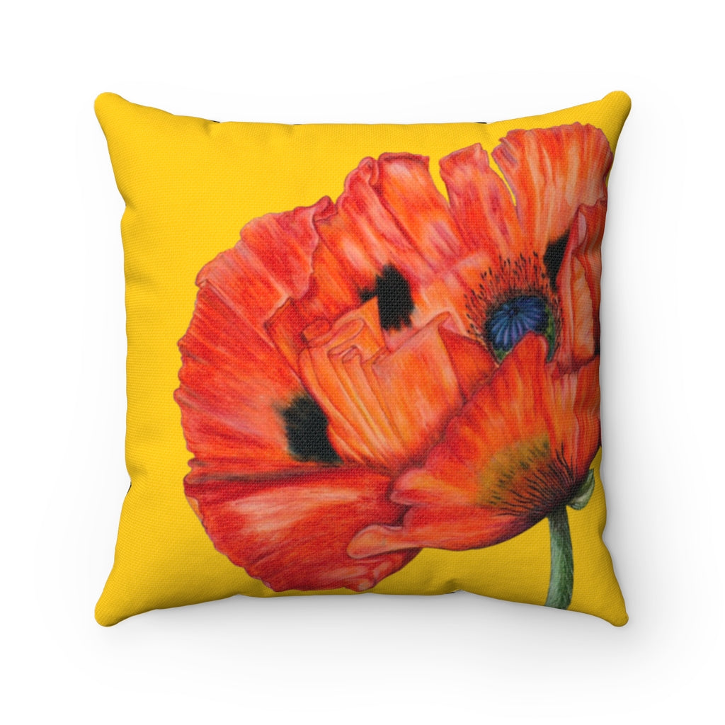 'Poppy Passion' - Yellow Spun Polyester Pillow