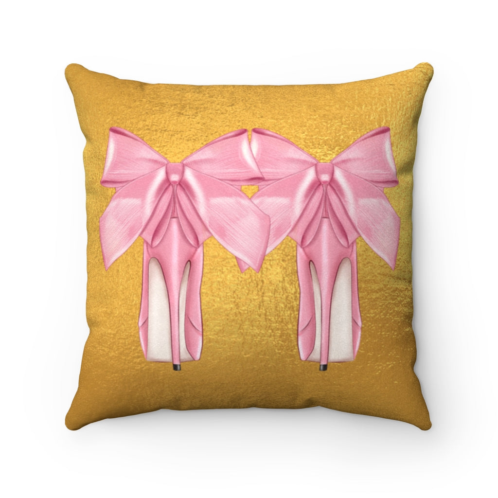 'High Standards' - Poodle Pink + Gold Faux Suede Pillow