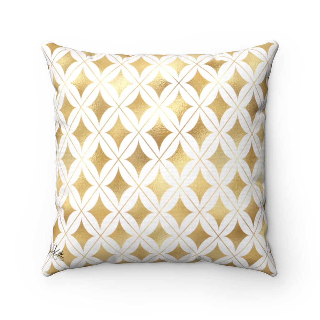 Diamonds - Gold + White Spun Polyester Pillow