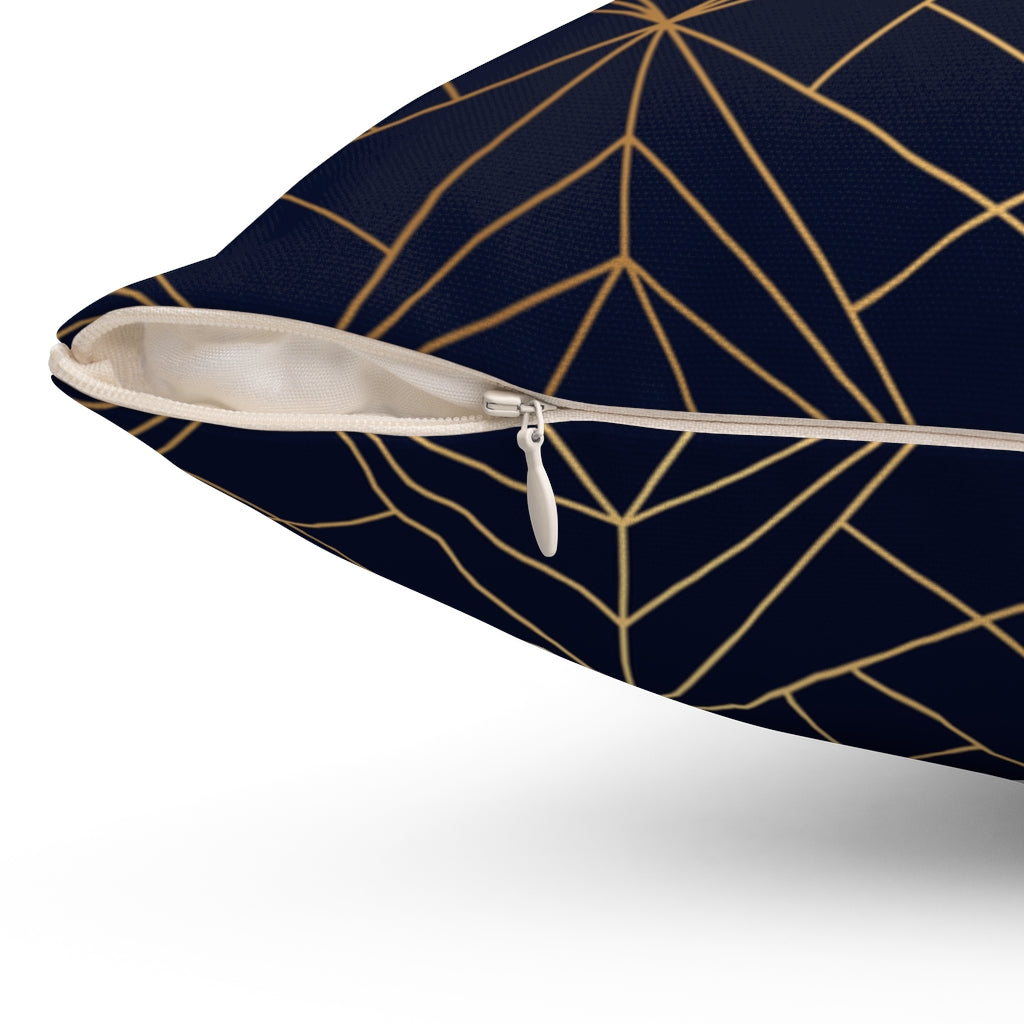 Geometric - Navy + Gold Spun Polyester Pillow