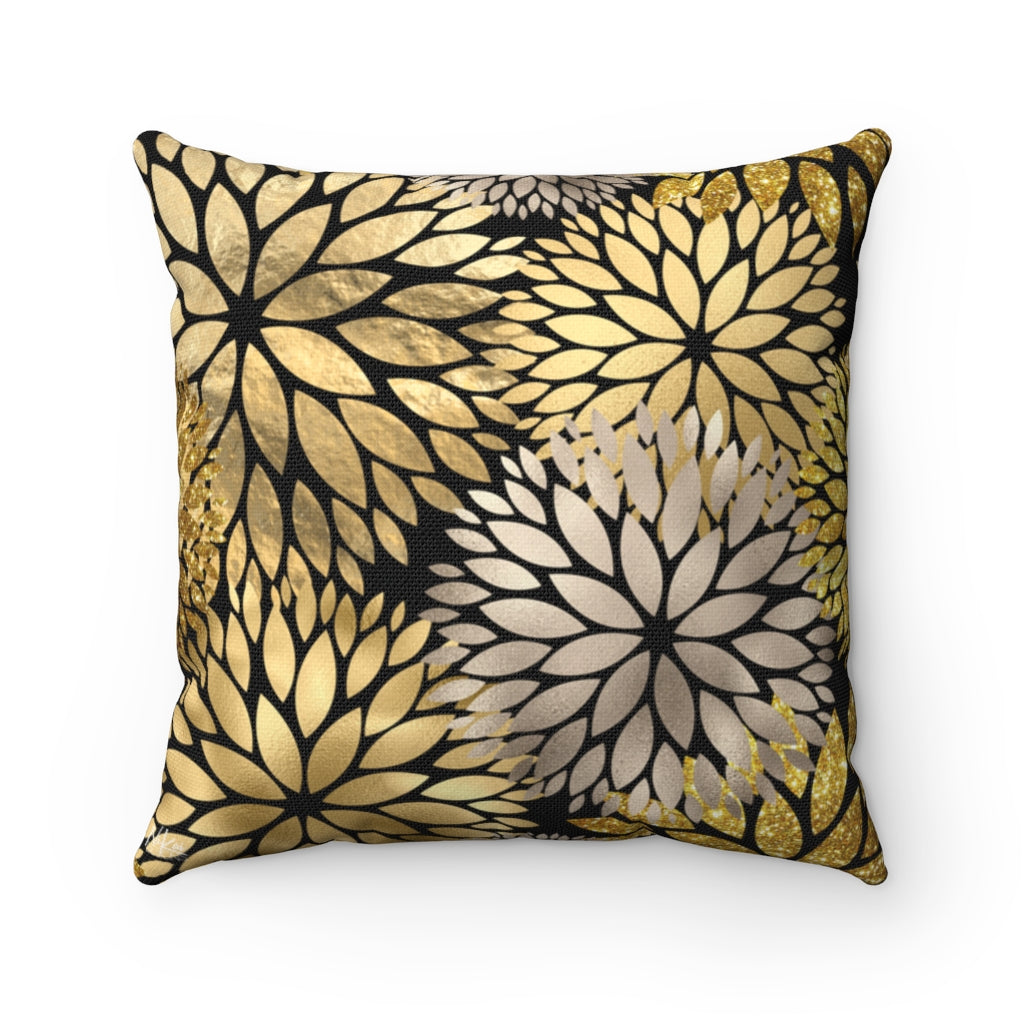 Dahlia - Black + Gold Spun Polyester Pillow