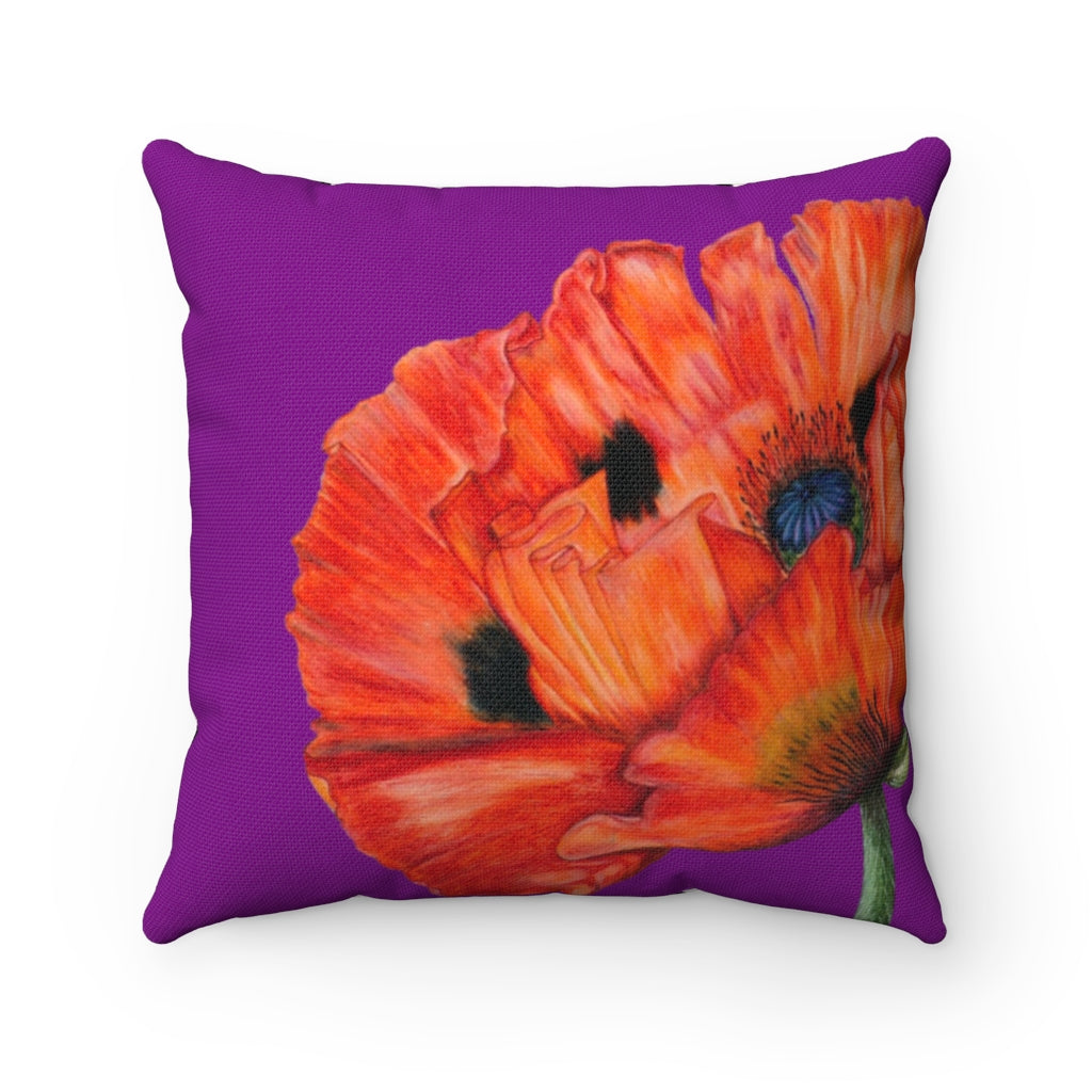 'Poppy Passion' - Purple Spun Polyester Pillow